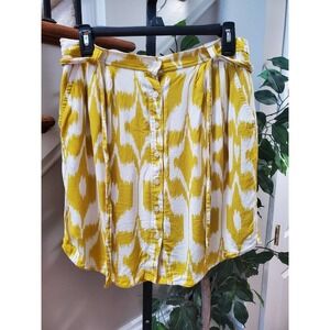 LOFT Women's Yellow White Button Down Fully Lined Pockets & Belt Loops Skirt M